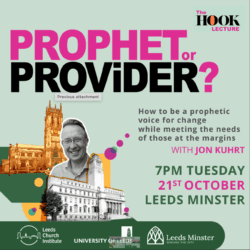 advertisement for the Hook Lecture with an image of the speaker and of Leeds Minster